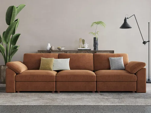 Vista 80 de EASE MOOSE Sofá modular verde seccional de gran tamaño en forma de L Pana verde