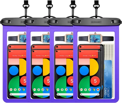 Vista 16 de Paquete de 4 fundas impermeables grandes para teléfono de 10.5" - Soporte transparente para celular bajo el agua - Bolsa seca universal a prueba