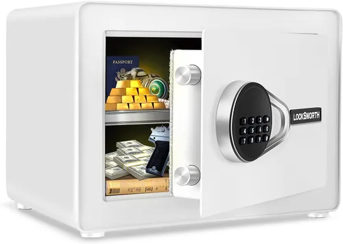 Vista 10 de Caja fuerte para el hogar, caja fuerte pequeña de 1.0 pies cúbicos con estante extraíble, sistema de alarma, caja de seguridad electrónica digital