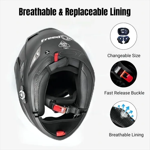 Vista 7 de FreedConn BM2-S - Casco de motocicleta con Bluetooth y función de marcación de voz, manos libres, 500 m 2 3 conductores, DOT con Bluetooth