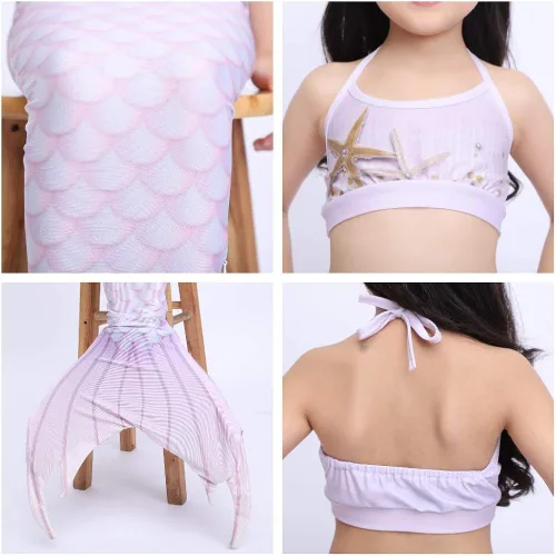 Vista 6 de XNSGAO 4PCS Mermaid Tails for Swimming for Girls Kids Mermaid Swimsuit Costume Princess Bikini Set Bathing Suits