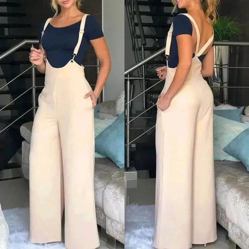 Vista 5 de Overol de lino holgado de moda para mujer, overol de algodón de encaje holgado