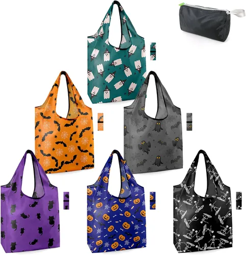 Vista 46 de BeeGreen Bolsas de comestibles reutilizables de Navidad con bolsa de almacenamiento con cremallera, paquete de 10 bolsas de compras reutilizables a