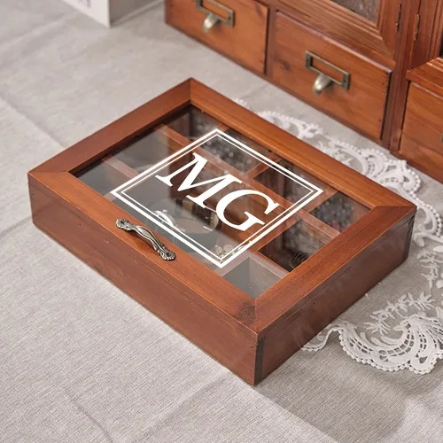 Vista 3 de Joyero organizador de madera personalizado para hombres, regalos personalizados para papá, marido, abuelo, novio, caja de almacenamiento de joyas