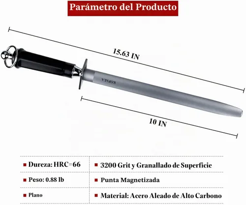 Vista 6 de Afilar el plano de Rod de acero de los sacapuntas de cuchillo 10 EN el Plano 10 pulgadas oscuro