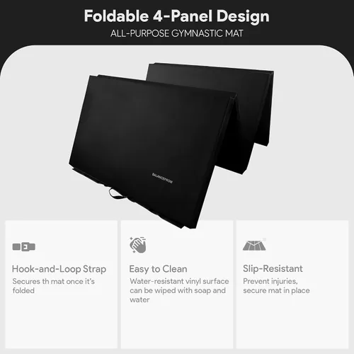 Vista 2 de BalanceFrom 6x4 Feet 4-Panel Folding Gymnastics Mat – 2-Inch Thick Pad with Vinyl Surface and Carrying Handles for Tumbling, Yoga, Pilates, Home