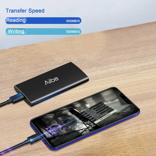 Vista 4 de Aiibe Disco Duro Externo SSD 256GB Disco Duro Externo USB C SSD Portátil, Hasta 500MB/s, USB 3.1, Disco Duro de Estado Sólido Externo 256GB