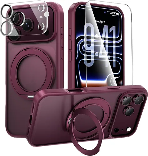 Vista 9 de Funda con soporte de anillo de 360° para iPhone 17 Pro Max con 1 protector de pantalla + 1 funda para cámara, compatible con MagSafe, funda trasera