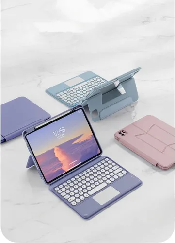 Vista 6 de iPad Air Air2 iPad 5ª 6ª generación 9.7 pulgadas iPad 5 iPad 6 Funda con teclado Touchpad horizontal/vertical Soporte magnético desmontable BT