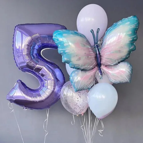 Vista 6 de Globos de mariposa de 4 piezas para decoración de fiestas temáticas de Azul