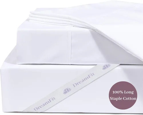 Vista 8 de DreamFit DreamComfort - Juego de sábanas de algodón de fibra larga 100% natural con bandas elásticas en las esquinas con bolsillos extra profundos