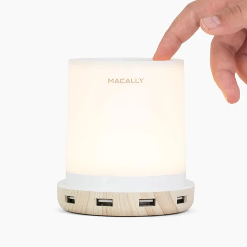 Vista 8 de Macally - lámpara LED para escritorio, mesa de luz, mesilla de noche con 4 puertos de carga USB. 3 niveles de brillo, control táctil, luz blanca