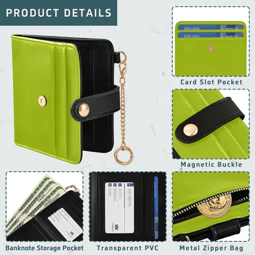 Vista 5 de Safety Green Womens Wallet Leather RFID Blocking Bifold Slim Wallets, Small Thin Ladies Credit Card Holder Double Zipper Pocket
