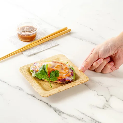 Vista 5 de Restaurantware Bambuddha - Platos de bambú de 4.7 x 4.7 pulgadas, 100 platos duraderos para aperitivos, platos desechables de bambú