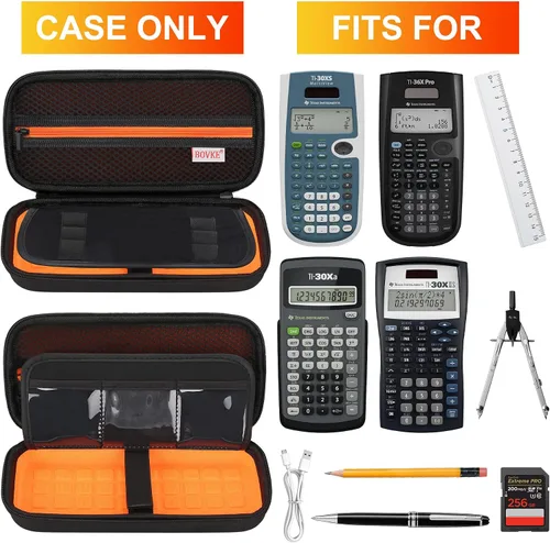 Vista 2 de BOVKE Estuche de repuesto para calculadora gráfica de poliuretano duro para Texas Instruments TI-84 Plus CE/TI-83 Plus CE/Casio fx-9750GII, bolsillo