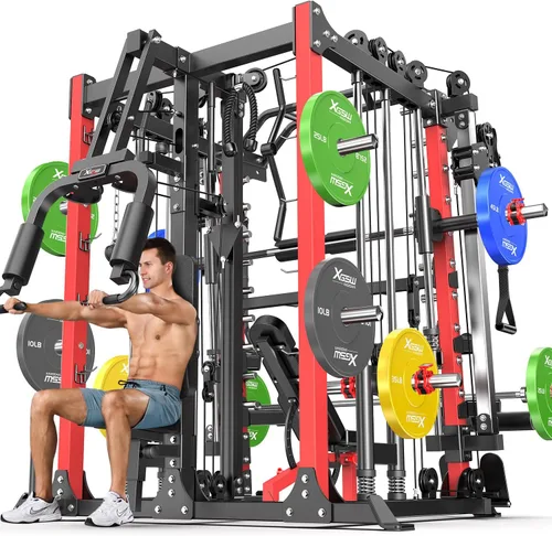 Vista 24 de Rack Multiusos para Sentadillas, Conjunto de Rack de Pesas Smith Machine con Sistema de Crossover de Cables, Racks de Potencia para Gimnasio