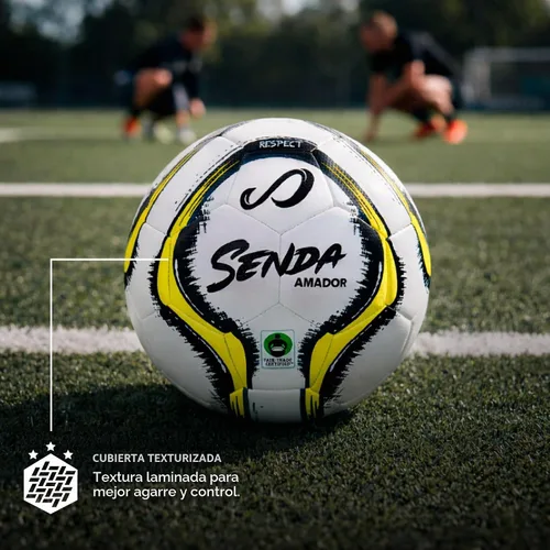 Vista 4 de Senda Amador Bola de Fútbol de Entrenamiento, Certificado de Comercio Justo Blanco/Amarillo