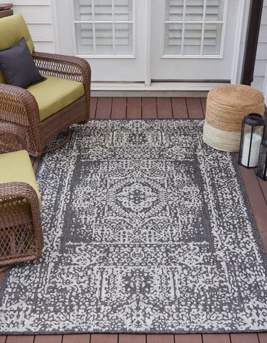 Vista 10 de Unique Loom Alfombra de la colección tradicional para exteriores, desgastada durante el tiempo (octágono de 5 pies y 3 pulgadas, azul/gris)