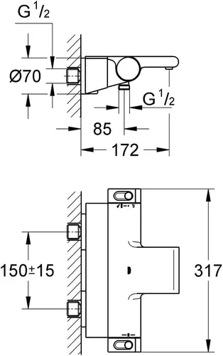 Vista 3 de GROHE 34464001 2000 Nuevo mezclador de baño montado en la pared del termostato, 1/2