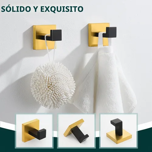 Vista 8 de Angle Simple Gancho para toallas, negro y dorado, paquete de 2, gancho para abrigos de acero inoxidable 304, gancho para bata de baño