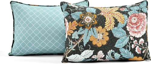 Vista 6 de Lush Decor Sydney - Juego de edredón reversible de algodón, juego de 3 piezas, matrimonial/queen, negro y azul, juego de ropa de cama de algodón