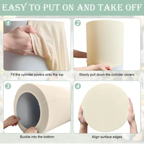 Vista 5 de SaitiMade Juego de 3 fundas para pedestal de cilindro beige, fundas de elastano para decoración de fiestas, bodas o eventos de cumpleaños, solo