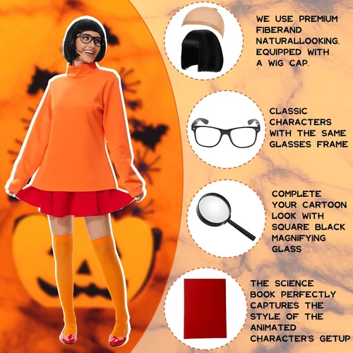 Vista 3 de Velma Costume for Adult Women Halloween Classic Movie Characters Costume Daphne Costume Adult Women for Cosplay