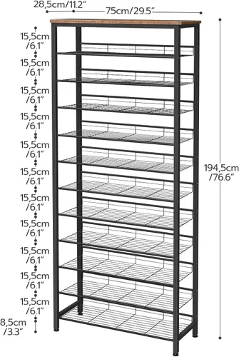 Vista 3 de HOOBRO Zapatero para entrada, organizador de almacenamiento de zapatos de 12 niveles, gran capacidad para 33-36 pares de zapatos, estante de zapatos