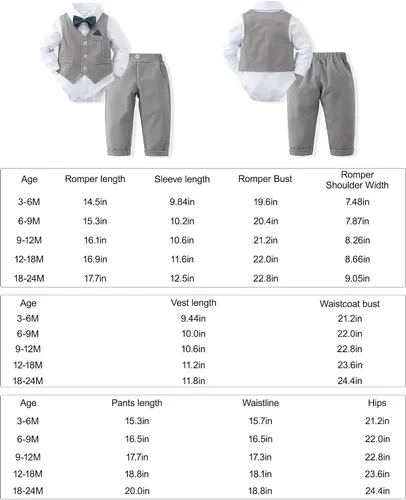 Vista 6 de DISAUR Ropa de bebé para niño, 4 piezas de traje de caballero + chaleco + pantalones + corbata de lazo de algodón