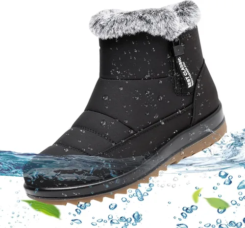 Vista 2 de YHIWU Botas vaqueras para mujer, botas de invierno con tacón plano, antideslizantes, impermeables, para entrenamiento, a la moda, cálidas botas