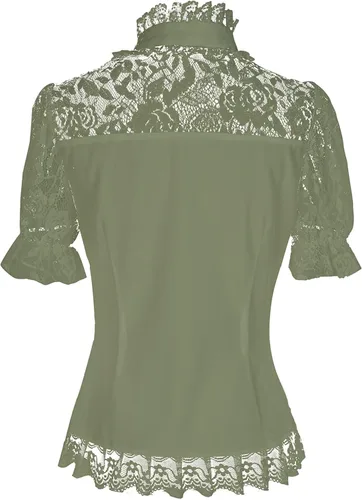 Vista 2 de Blusas elegantes de encaje de manga corta para mujer, cuello alto, color liso