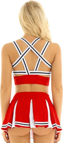 Vista 2 de Sywiyi Conjunto de camisetas cortas sin mangas con falda plisada, uniforme de equipo de animadoras para mujer
