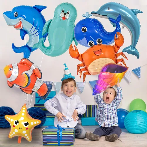 Vista 5 de 8 globos de animales marinos bajo el mar decoración de fiesta