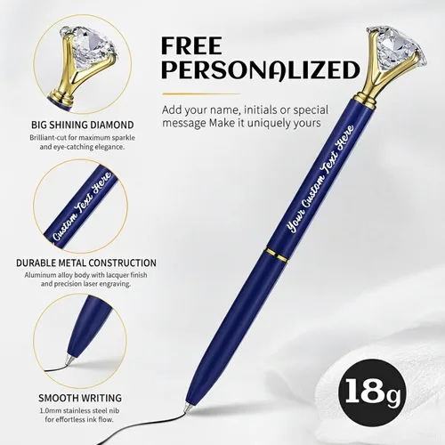 Vista 3 de Personalizado 20 Piezas Big Diamond Pen Rhinestones Crystal Metal Bolígrafo Promocional Tinta Negra
