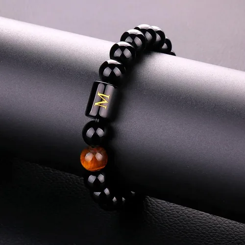 Vista 67 de SUMMER LOVE Regalos para el Día del Padre, pulsera con inicial de piedra de ónix negro de 0.394 pulgadas para hombres, pulsera de cuerda trenzada