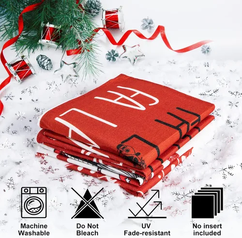 Vista 4 de Lanpn Juego de 4 fundas de almohada de Navidad de 16 x 16 pulgadas, fundas decorativas de almohada navideñas de invierno de 16 x 16 pulgadas