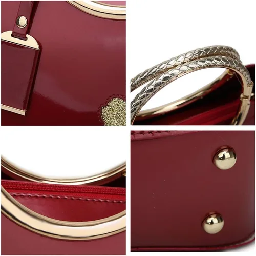 Vista 4 de Bolso para mujer, bolso de cuero de patente, bolso elegante de la manija superior del bolso del bordado de la flor