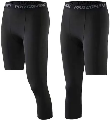 Vista 41 de Pantalones de compresión para hombre, mallas de compresión de una pierna para baloncesto, capri 3/4, leggings atléticos, capa base de secado fresco