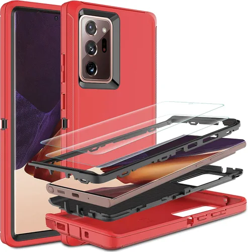 Vista 10 de Funda para Note 20 Ultra, Galaxy Note 20 Ultra con protector de pantalla de TPU flexible autorreparable (paquete de 2), funda de protección 3 en 1