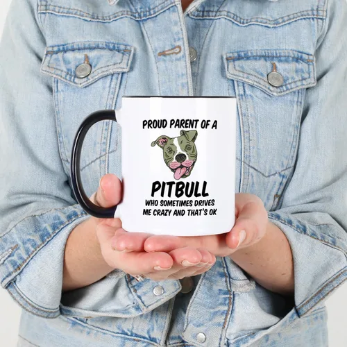 Vista 4 de Casitika Taza Pitbull. Taza de café Pit Bull Dad de 11 onzas. Orgulloso padre de un perro Pitbull que a veces me vuelve loco y eso está bien. Regalo