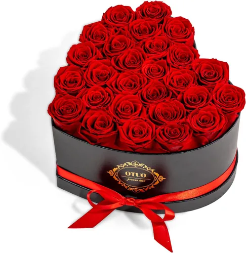 Vista 10 de 16 rosas preservadas en caja en forma de corazón, flores para entrega Prime que duran hasta 2 años, flores reales eternas para esposa, novia, madre