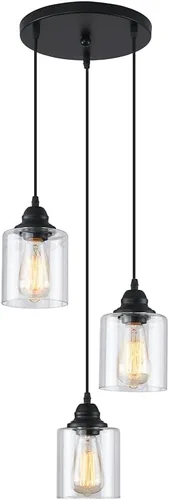 Vista 12 de Lámpara colgante industrial con pantalla de cristal, color negro mate, iluminación colgante ajustable estilo retro industrial, luz colgante, lámpara