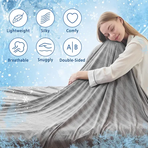 Vista 5 de EMME Manta Refrescante, Manta de Verano Delgada y Liviana para Sofá, Mantas Frías para Cama para Personas que Duermen con Calor, Doble Cara