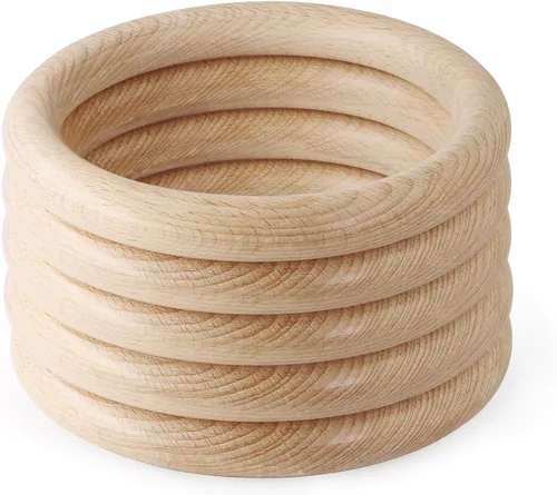 Vista 12 de FoDau770 5 anillos de madera de haya natural, anillos de madera maciza sin terminar, círculos de madera resistente, círculos de macramé