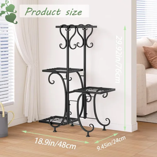 Vista 6 de INGIORDAR Soporte para plantas para interiores y exteriores, estante de metal de 4 niveles, soporte para múltiples plantas, estante alto