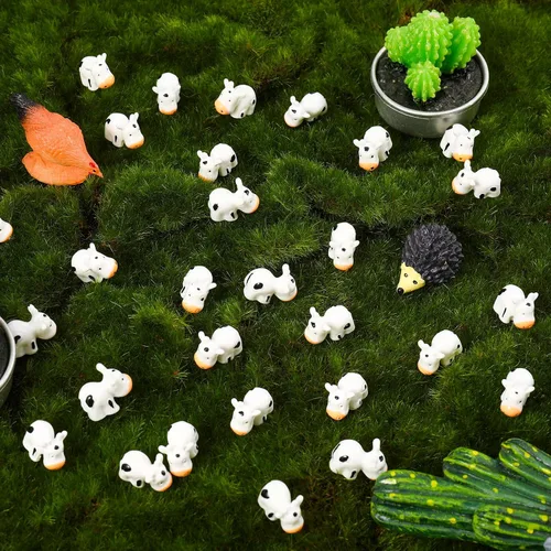Vista 2 de Fuyamp 100 mini figuras de vaca de resina, bonitos adornos de musgo en miniatura de hada para exteriores, accesorios de adorno de paisaje de jardín