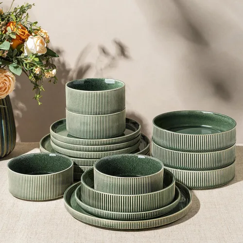 Vista 45 de GBHOME Stoneware Dinnerware Sets for 4, 12-Piece Plates and Bowls Set