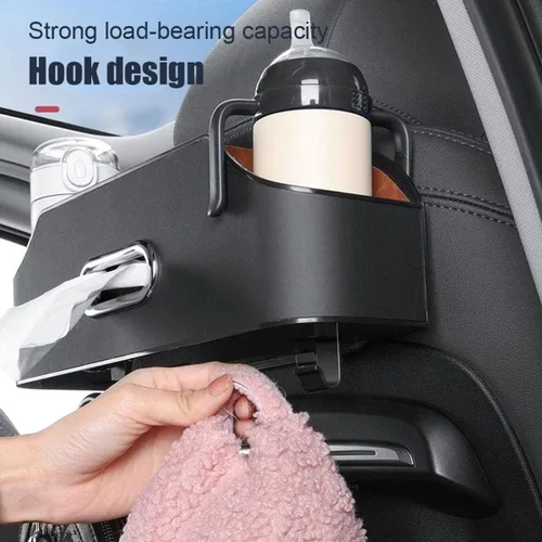 Vista 2 de Organizador de respaldo de asiento de automóvil, organizador de asiento trasero de automóvil y almacenamiento con 2 soportes para vasos de bebidas