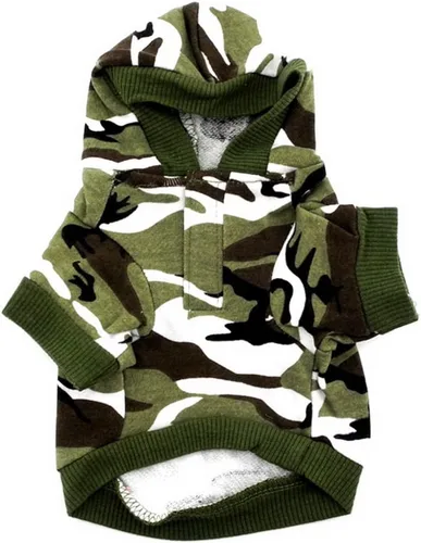 Vista 5 de Sudadera con capucha para perros de camuflaje, ropa para perros pequeños, color verde, talla XS