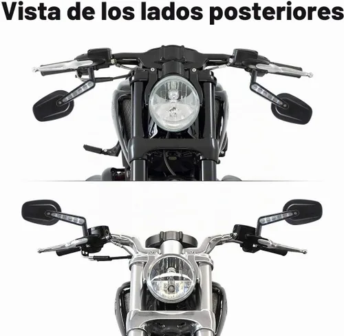 Vista 2 de Espejos retrovisores musculares LED intermitentes aptos para Harley VROD Negro